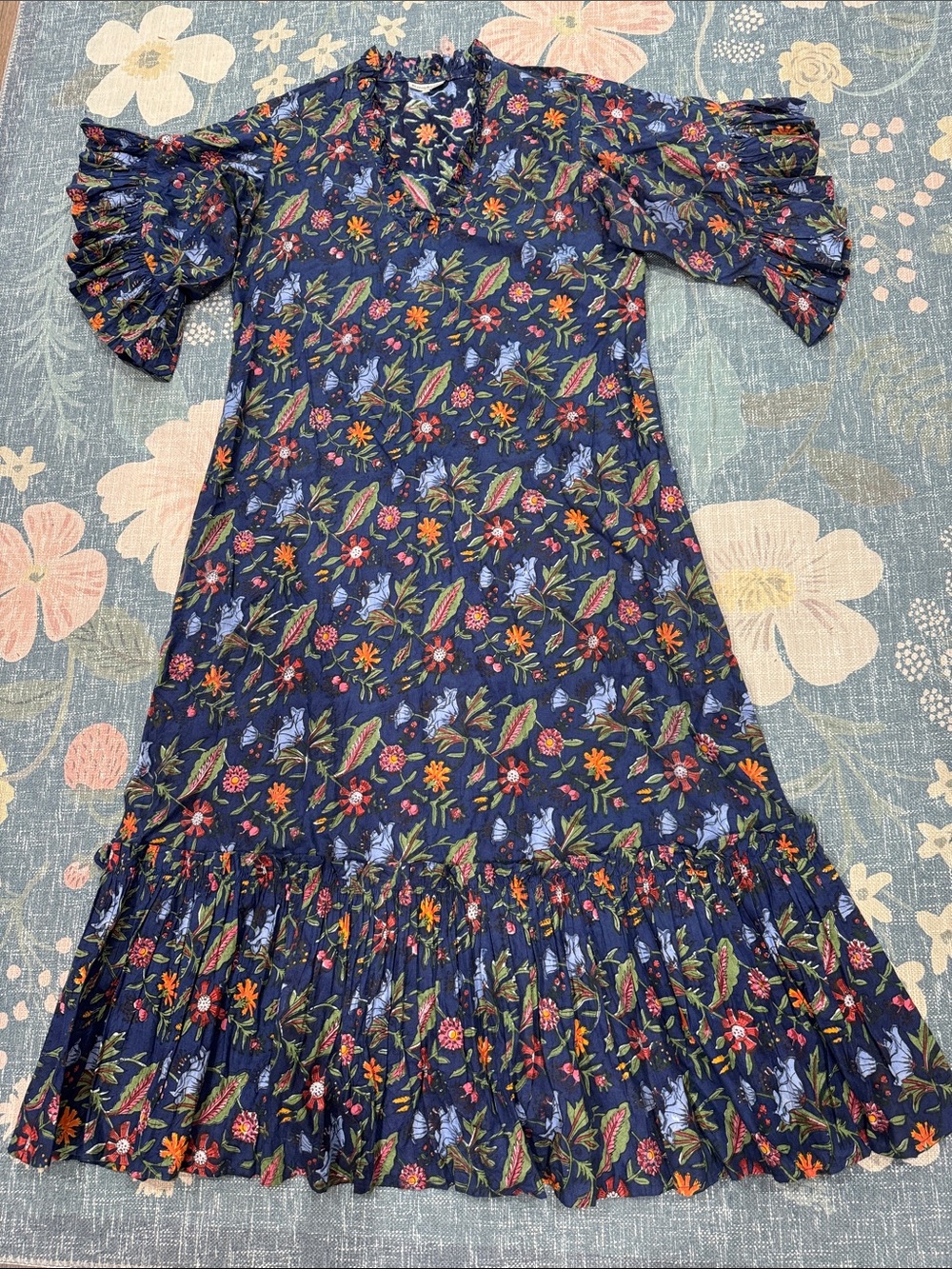 Fitzroy & Willa Soleil Dress in Multi Floral Bird Print Sz L